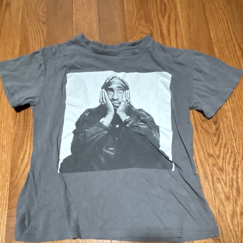 2PAC Graphic Print Gray Men's Cotton Jersey Short Sleeve T-Shirt Size M